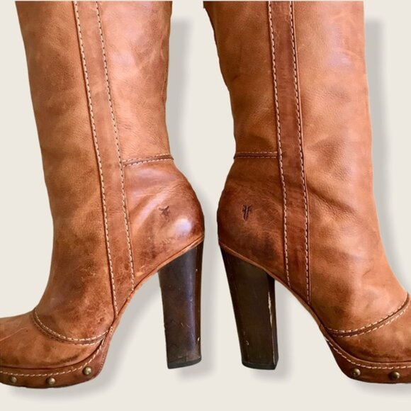 Frye Frankie Over the Knee Buckle Stud Heeled Boot - Picture 9 of 16